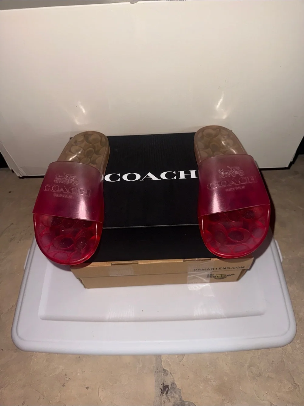 COACH Designer Ombre Jelly Ulyssa Logo Red Pink Slide Slip On Sandals 9